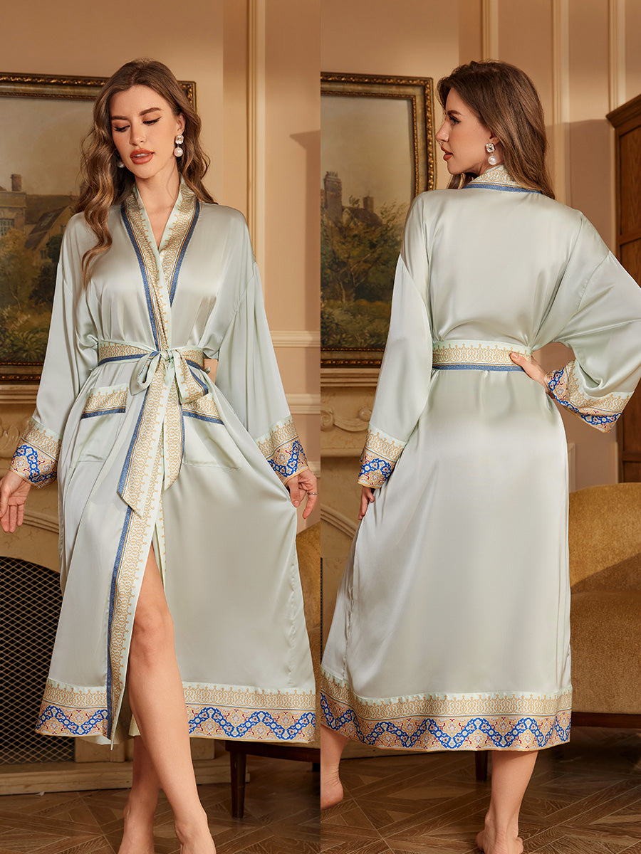 Light Green Satin Kimono Robe