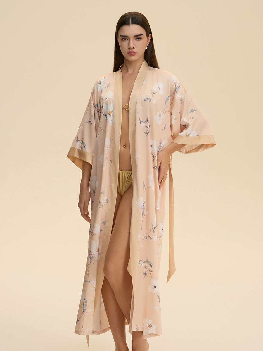 Floral Satin Kimono Robe