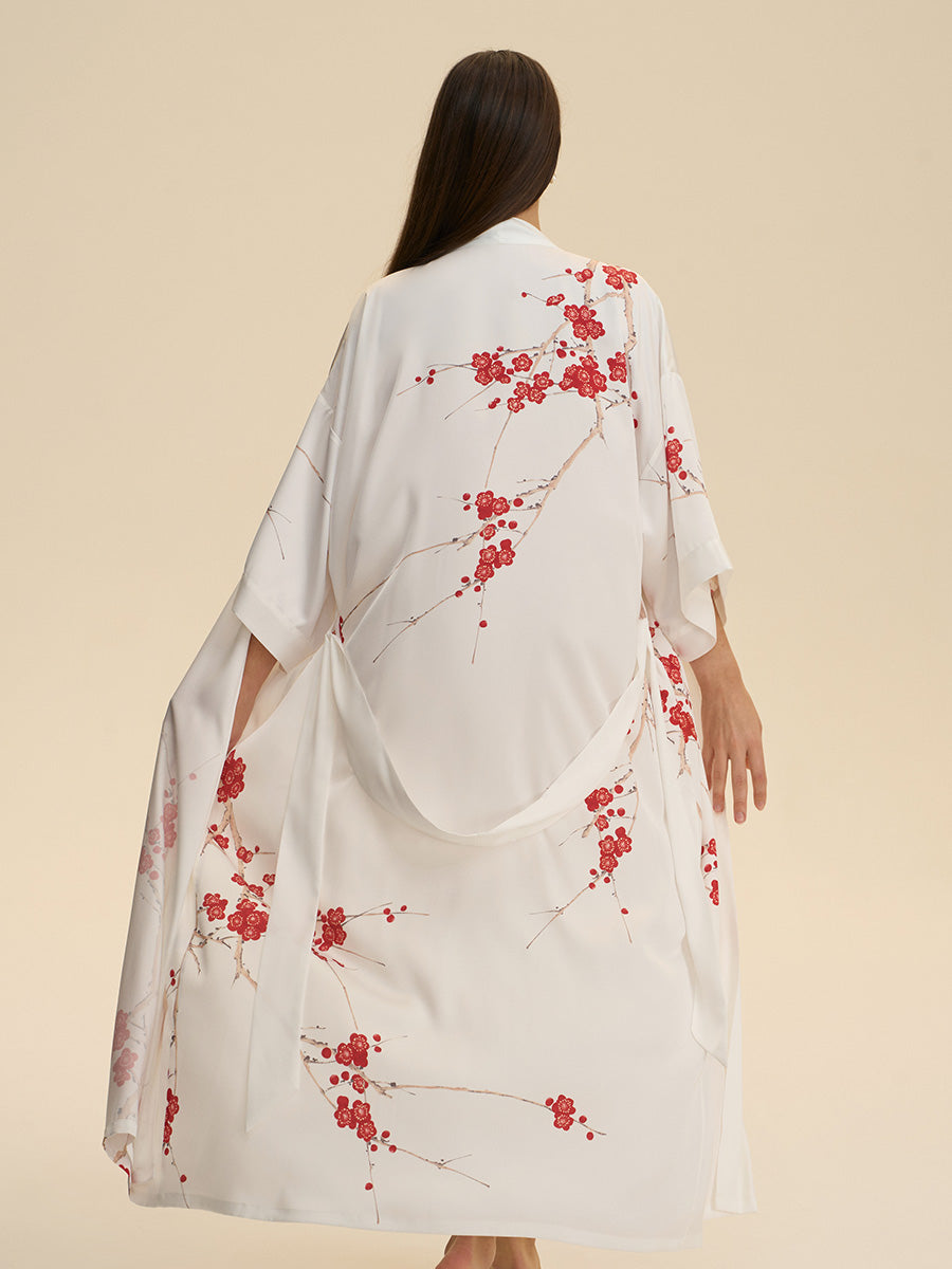 Plum Blossom Satin Kimono Robe