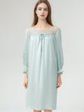Ruffle Cuff 3/4 Sleeve 100% Pure Silk Elegant Sleep Dress