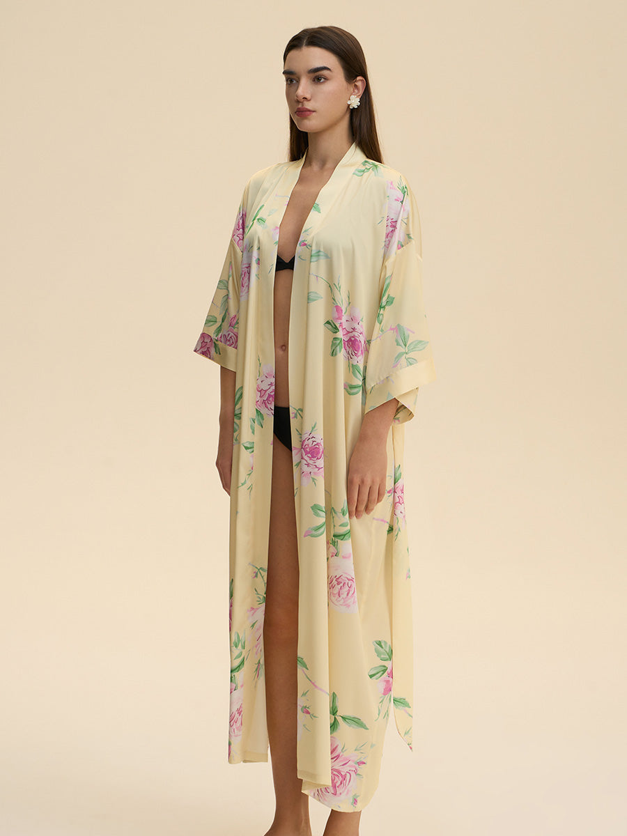 Floral Satin Kimono Robe
