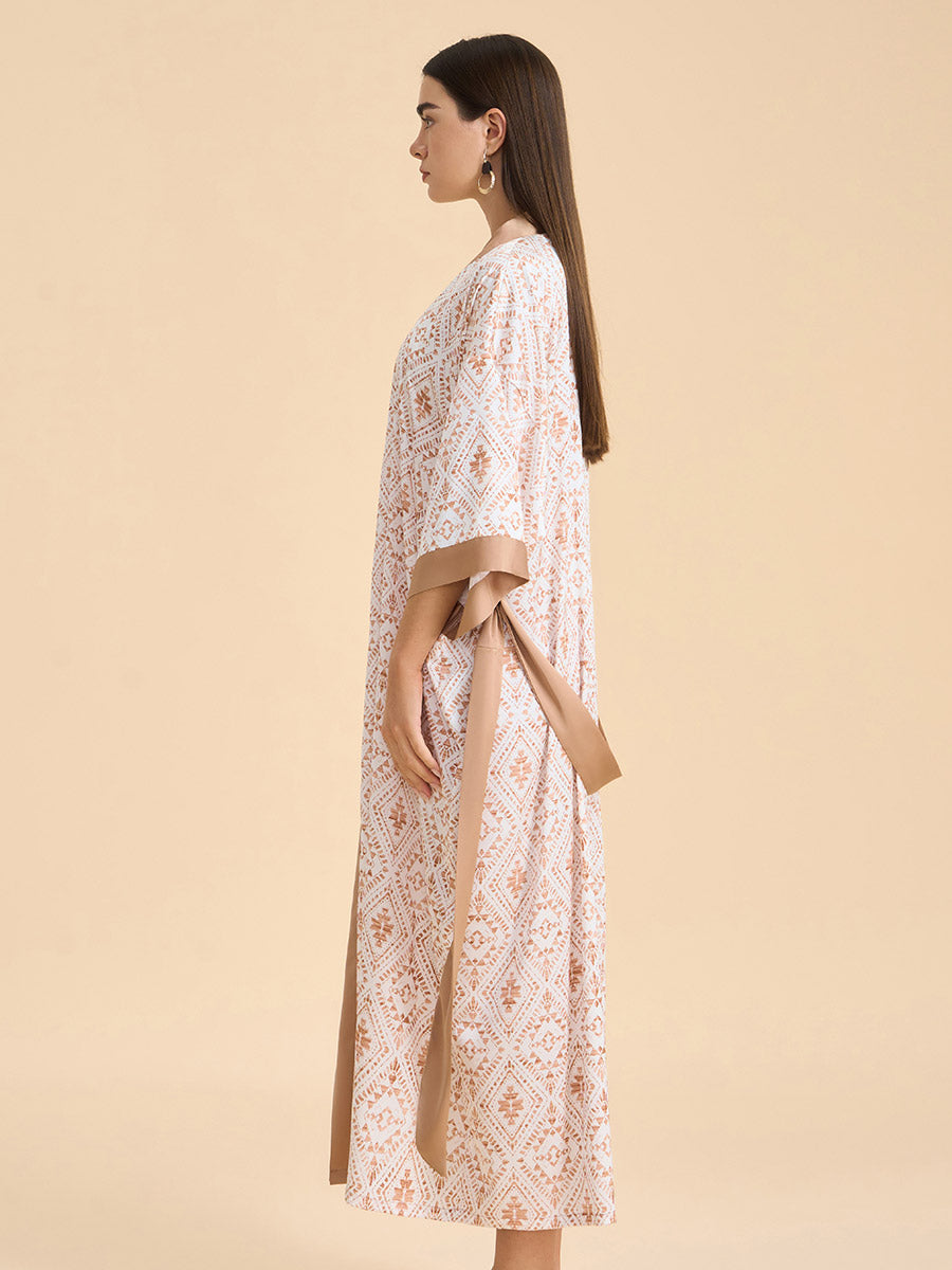 Geometric Jacquard Satin Kimono Robe