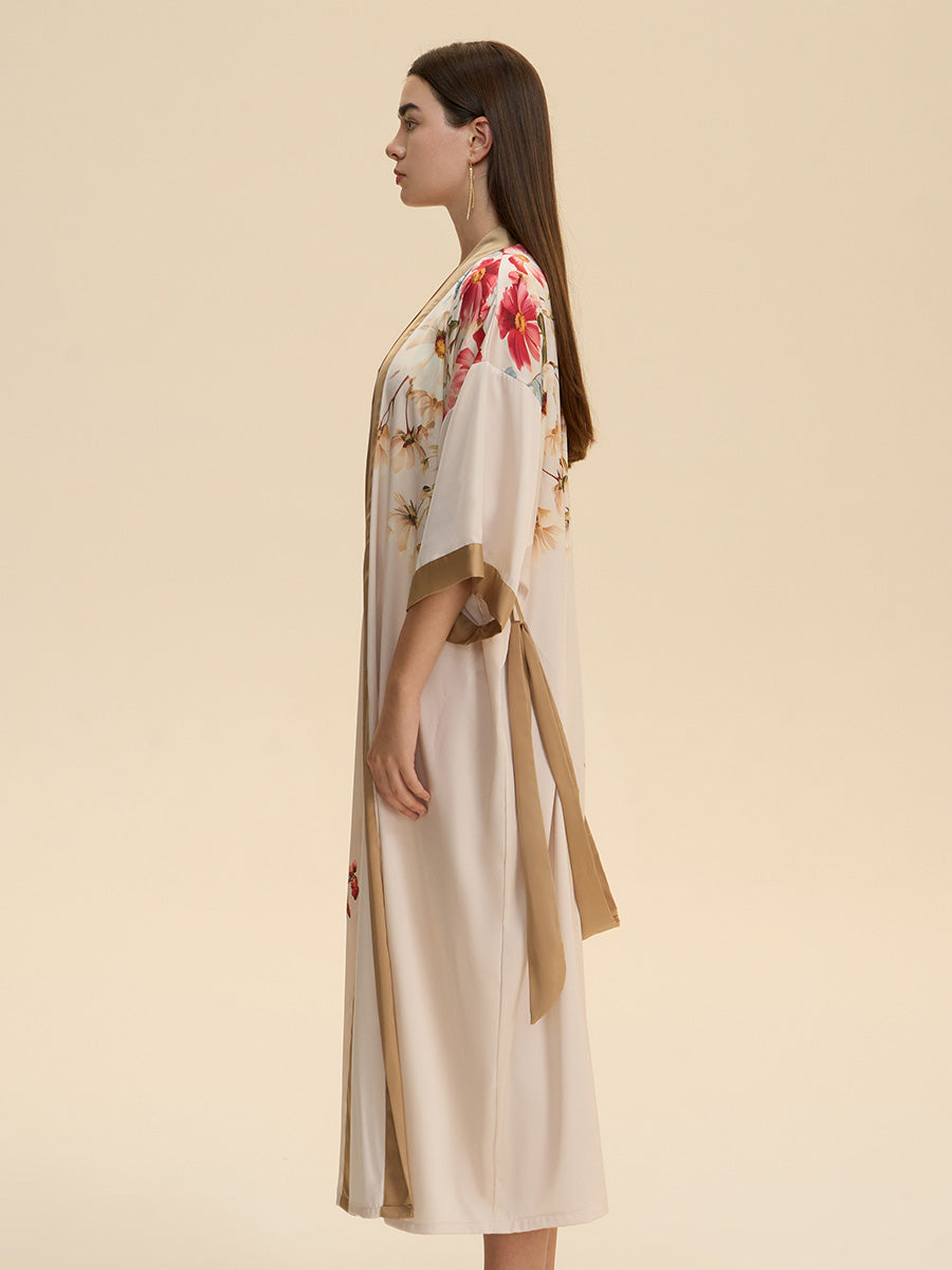 Floral Print Satin Kimono Robe