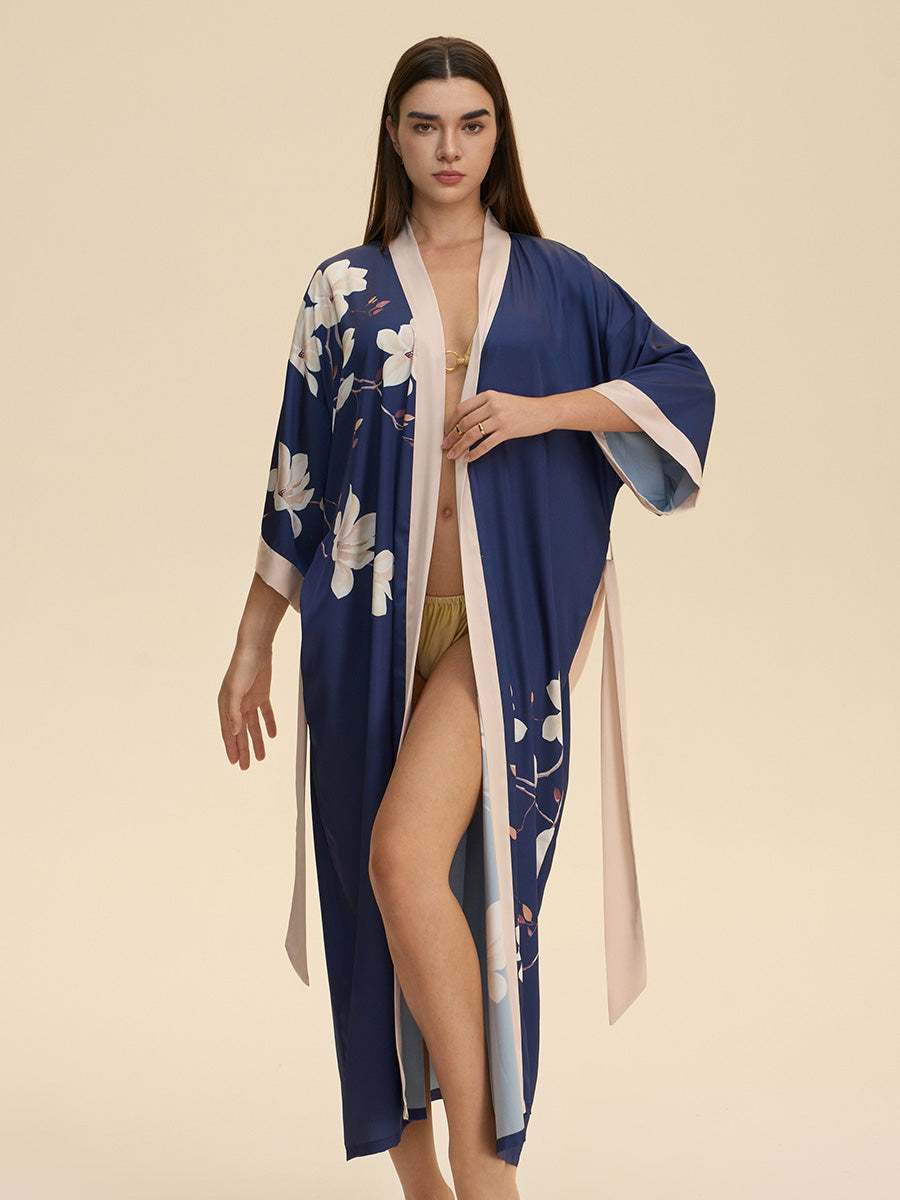 Floral Satin Kimono Robe