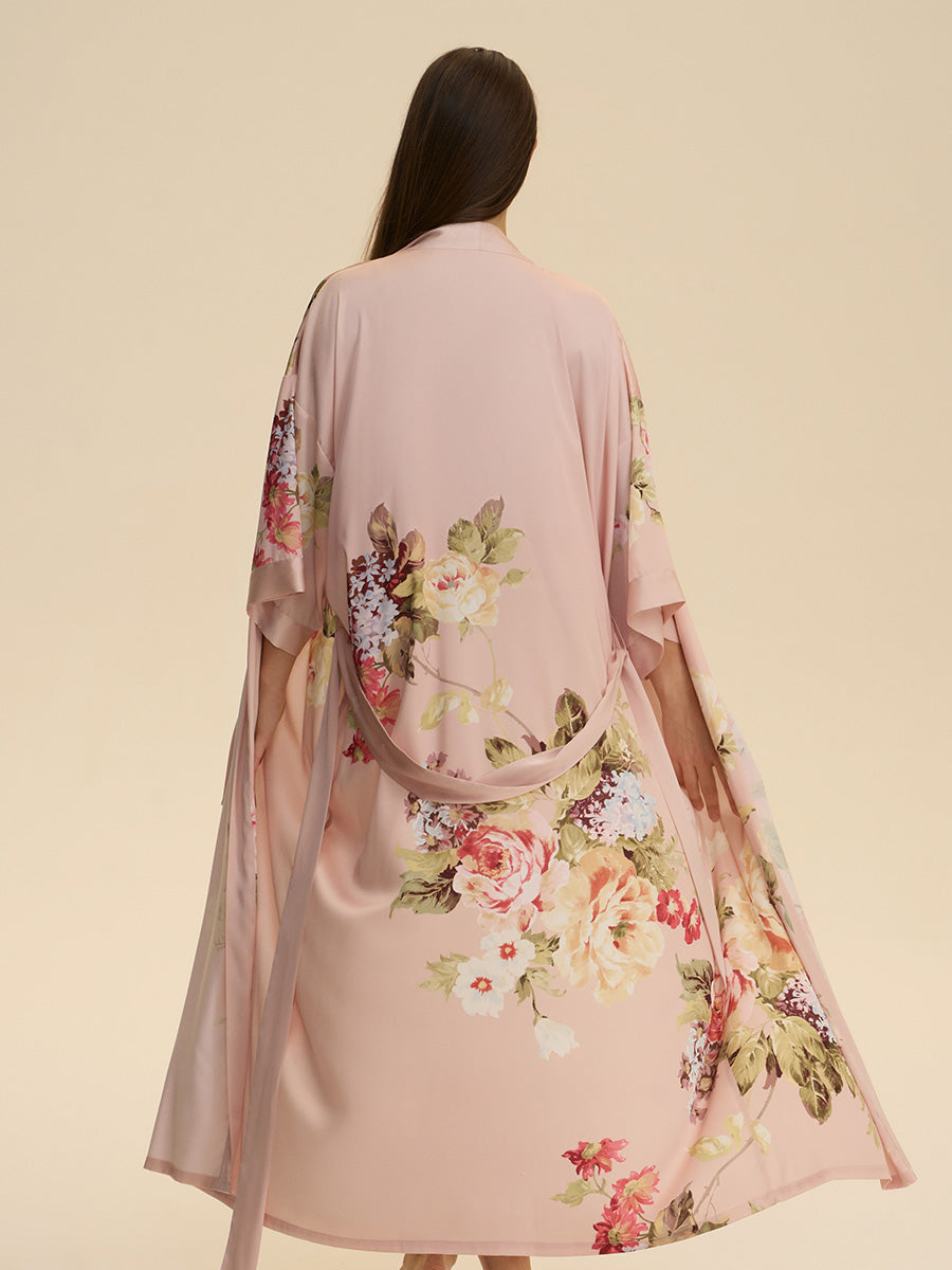 Floral Satin Kimono Robe