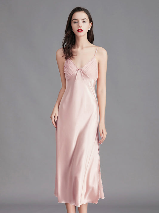 Blush Pink Silky Lace Trim Slip Dress
