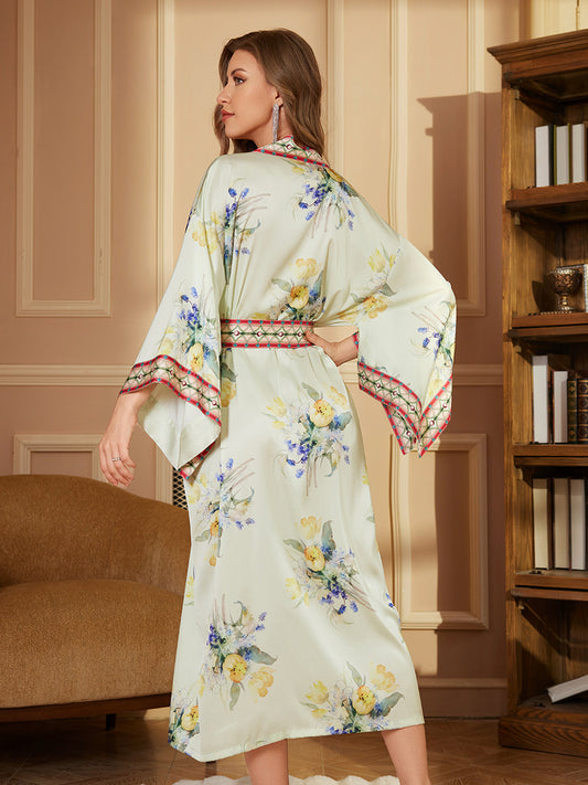 Tulip Floral Satin Kimono Robe