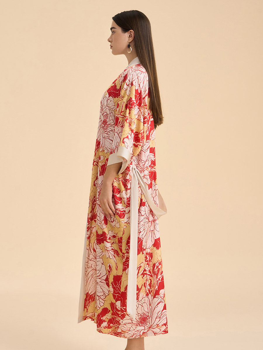 Deconstructed Peony Satin Kimono Robe