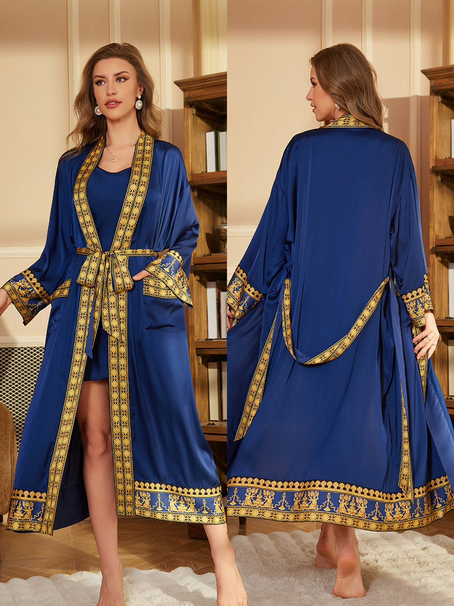 Navy Satin Kimono Robe