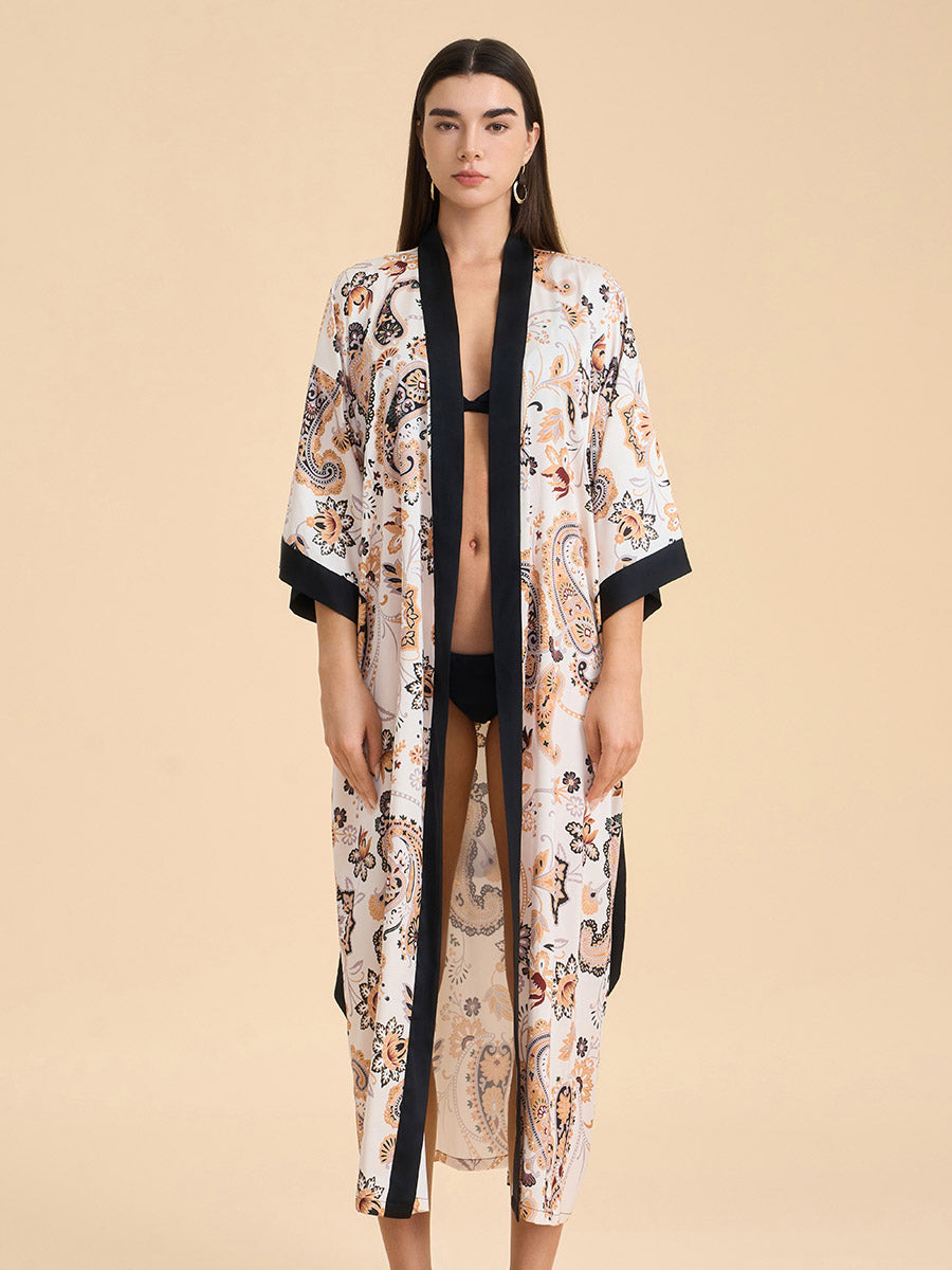 Paisley Print Satin Kimono Robe