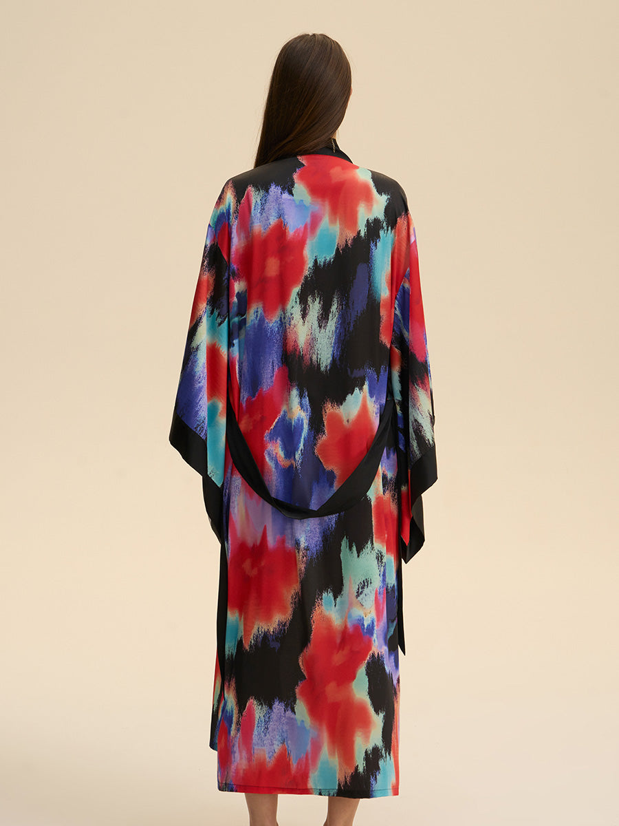 Printed Satin Kimono Robe