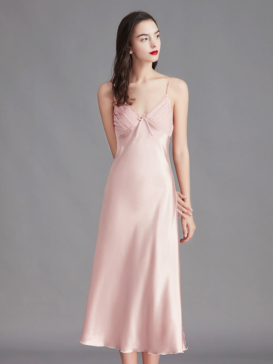 Blush Pink Silky Lace Trim Slip Dress