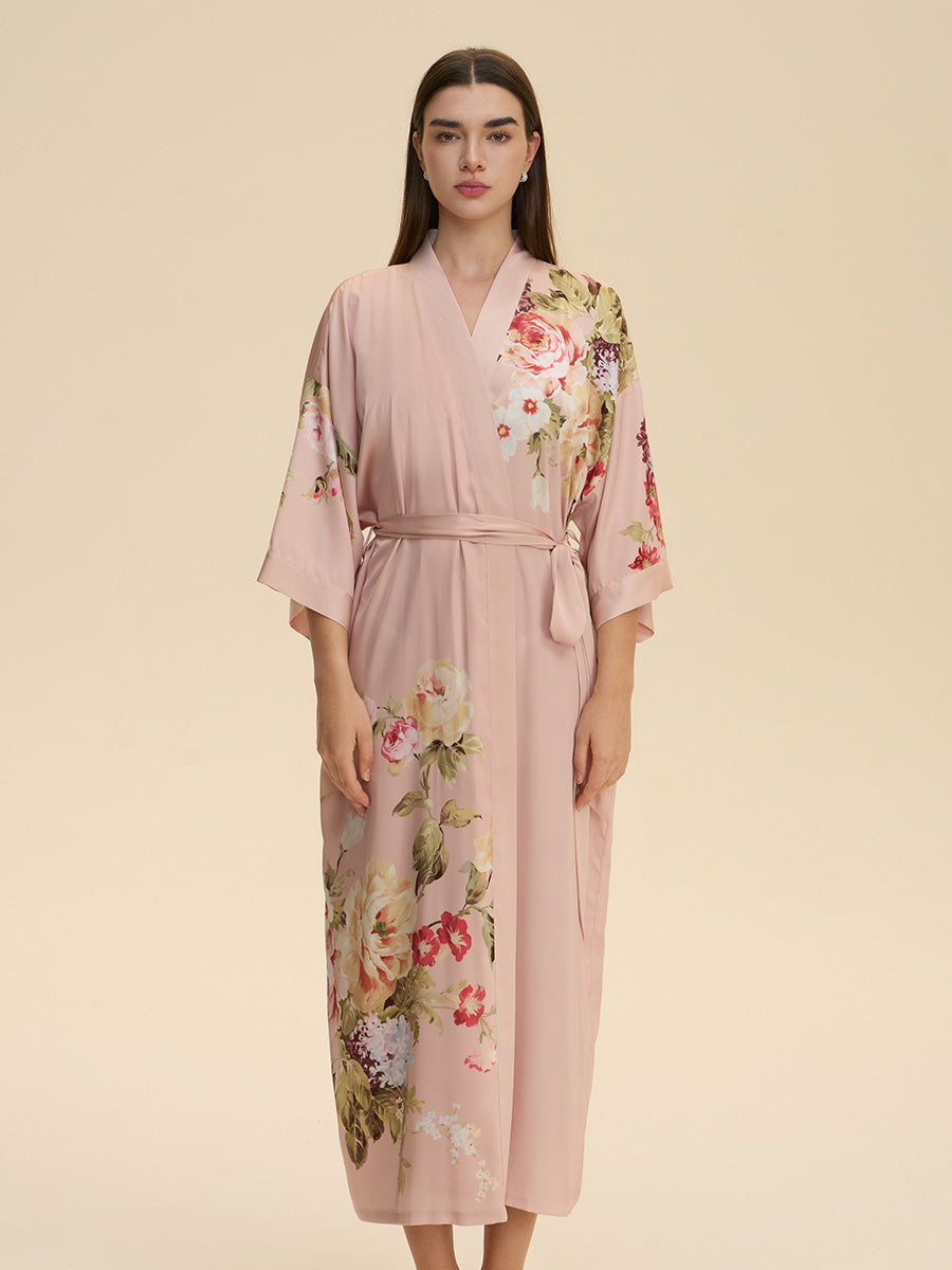 Floral Satin Kimono Robe