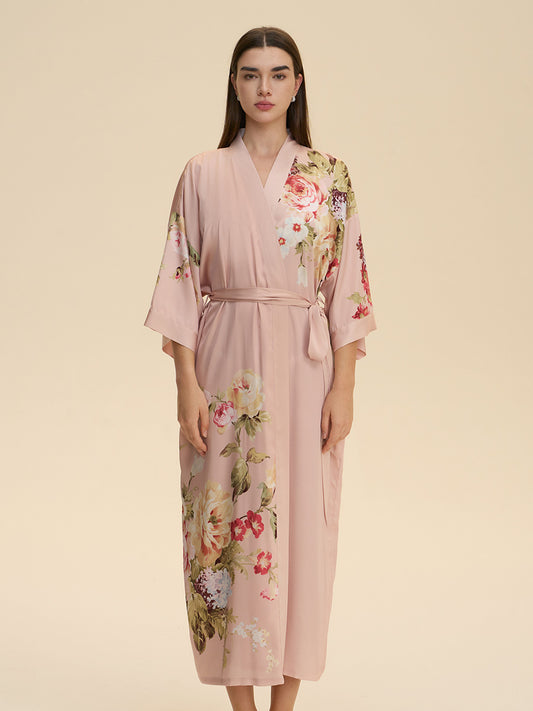 Floral Satin Kimono Robe