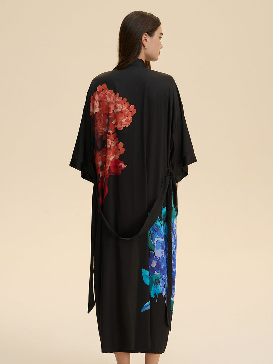 Floral Satin Kimono Robe
