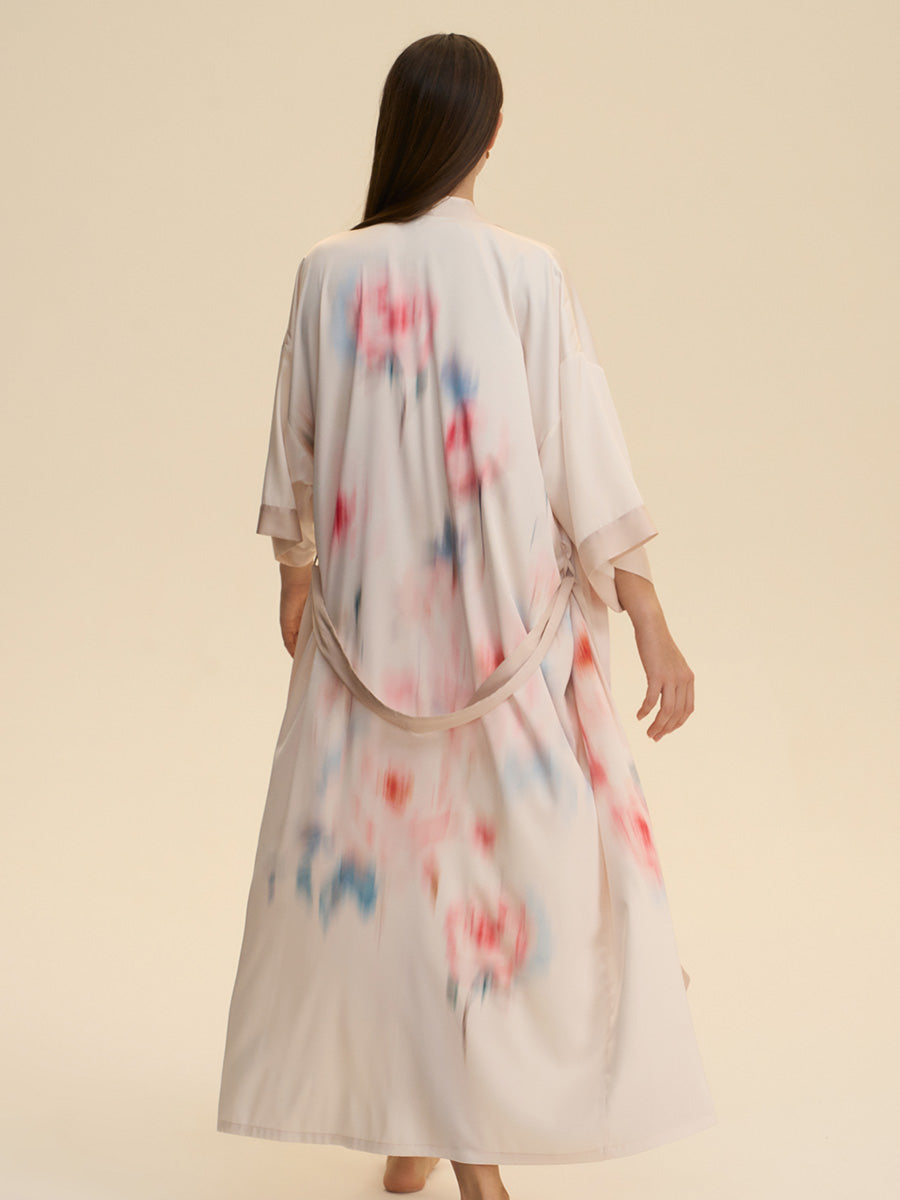 Watercolor Floral Satin Kimono Robe