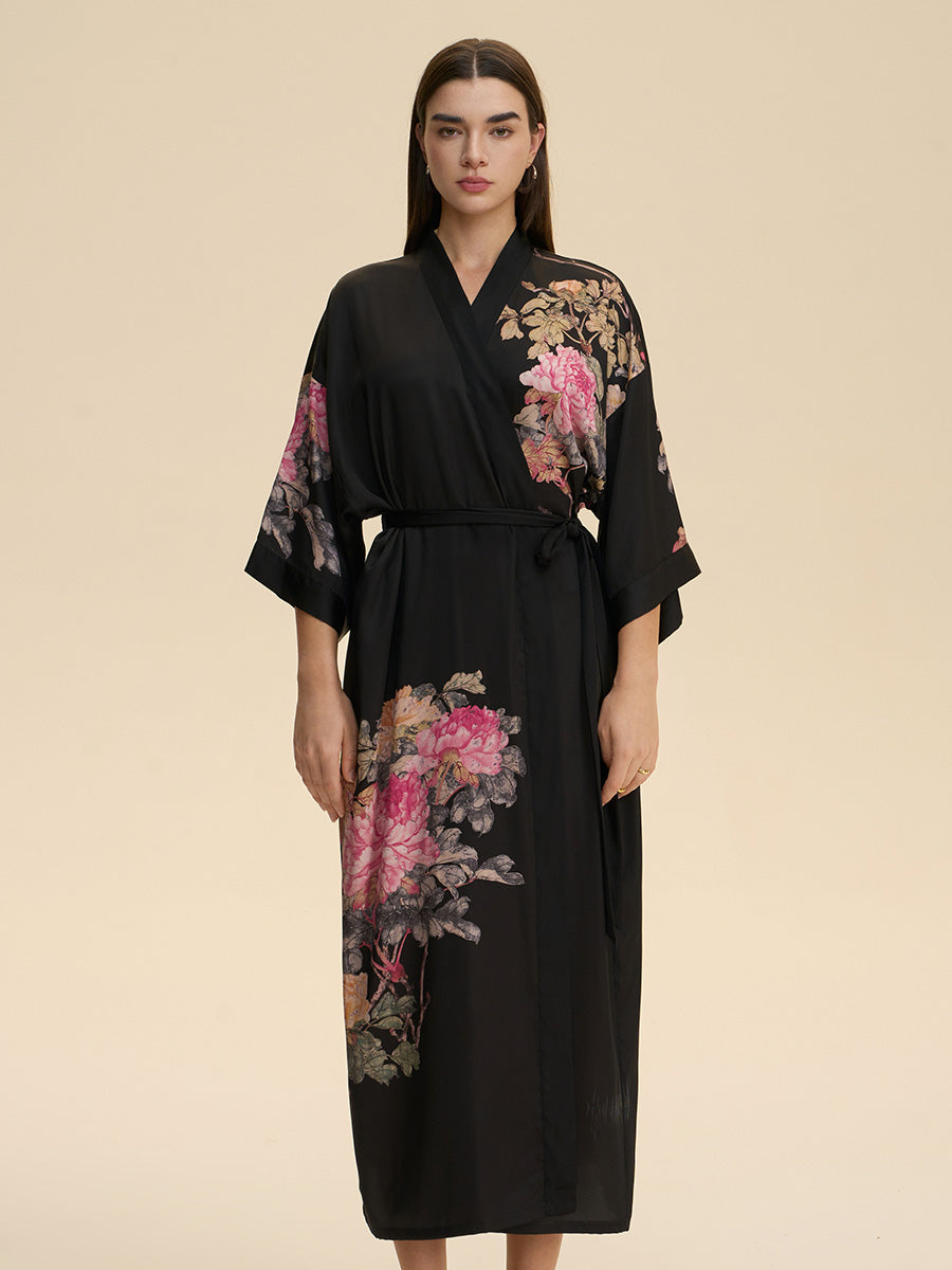 Floral Satin Kimono Robe