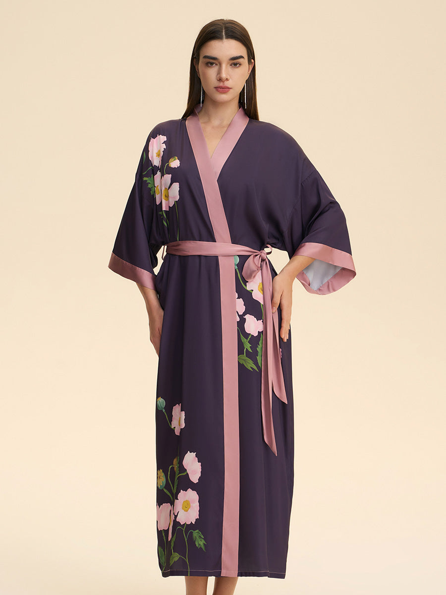 Floral Satin Kimono Robe