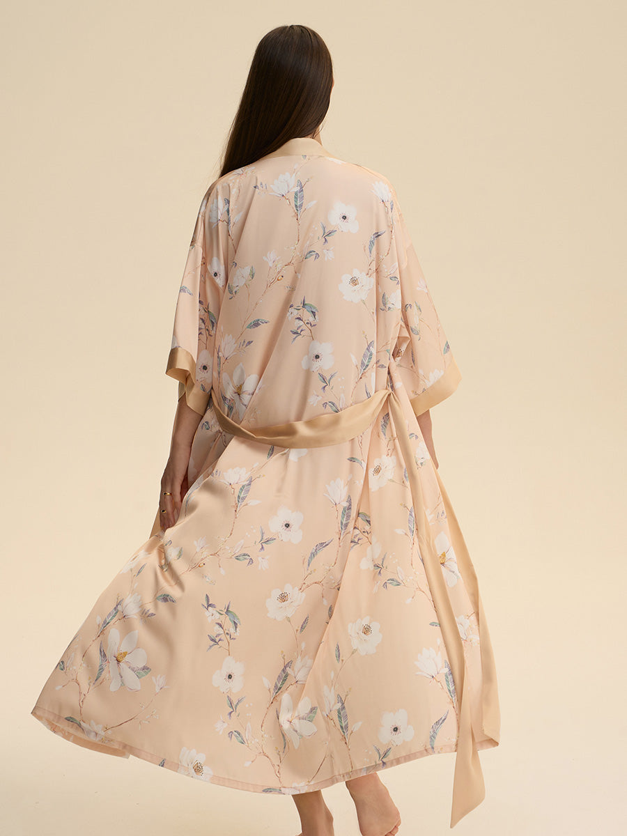 Floral Satin Kimono Robe