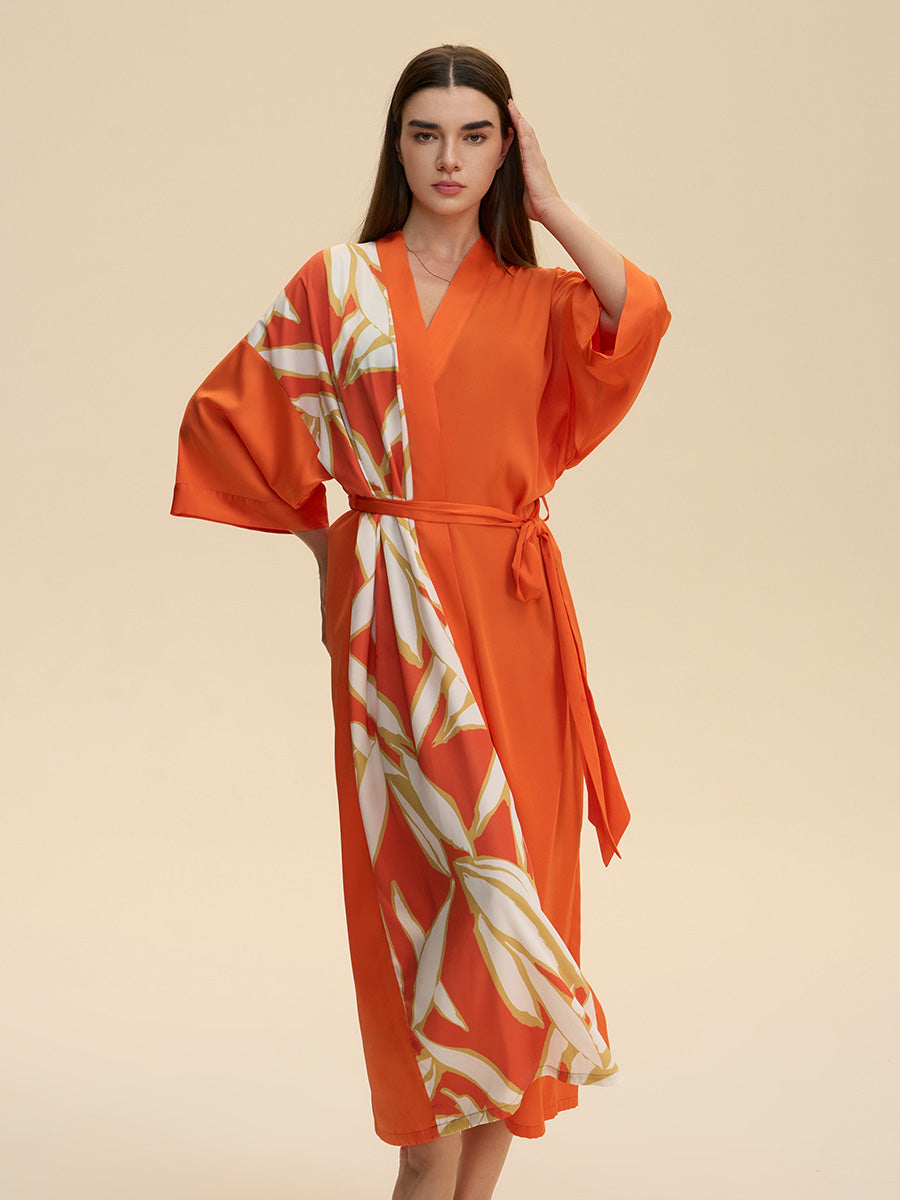 Colorblock Floral Satin Kimono Robe