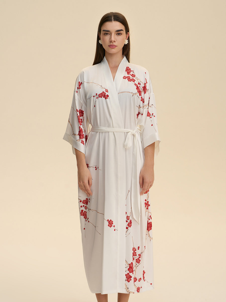 Plum Blossom Satin Kimono Robe