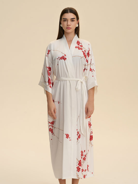 Plum Blossom Satin Kimono Robe