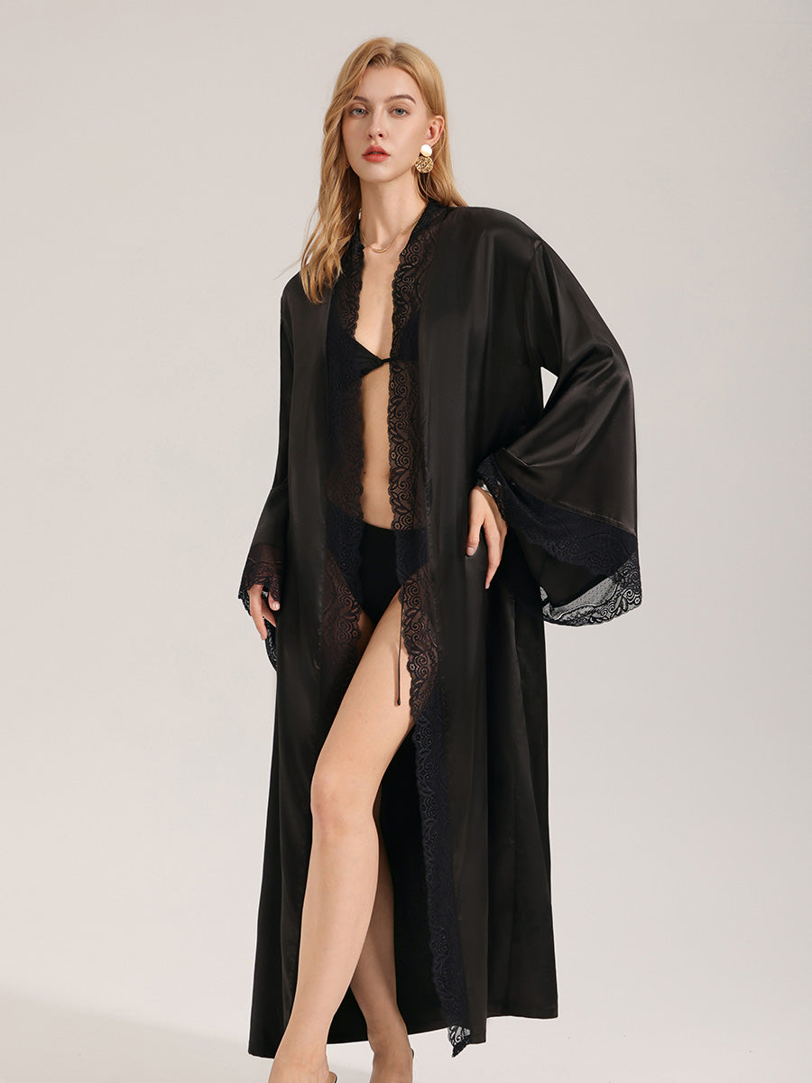 Black Satin Lace Robe