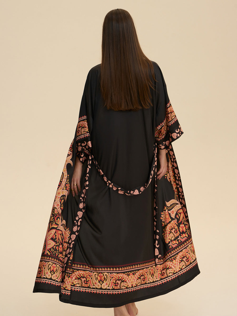 Black Paisley Satin Kimono Robe