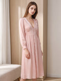 Elegant Lace Trim V-Neck 100% Mulberry Silk Full Length Nightdress