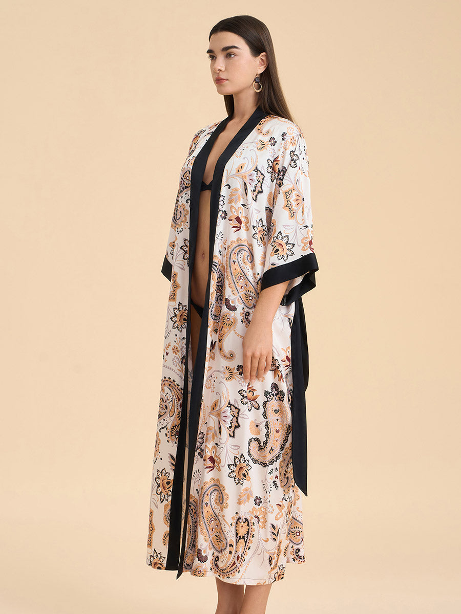 Paisley Print Satin Kimono Robe