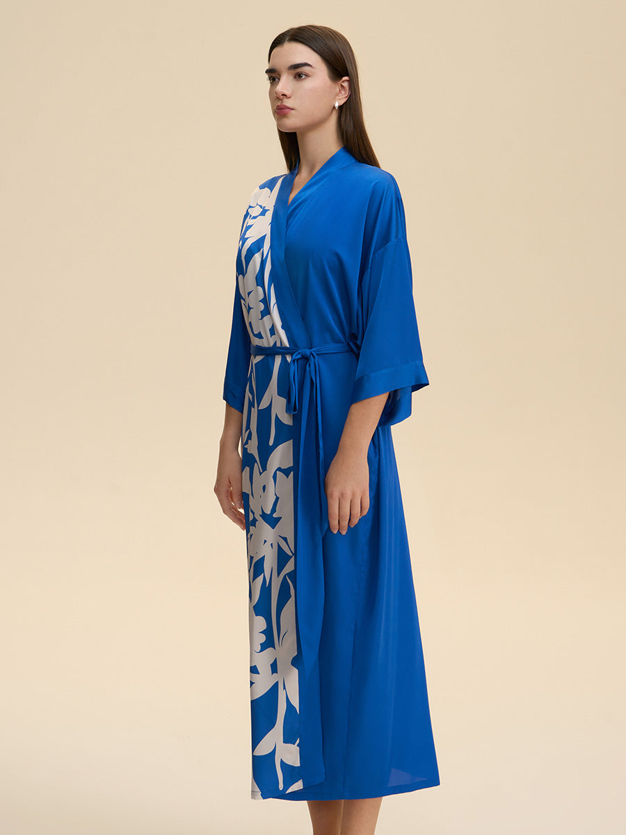 Colorblock Floral Satin Kimono Robe