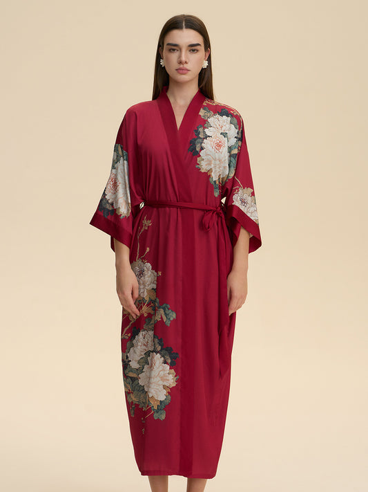 Floral Satin Kimono Robe