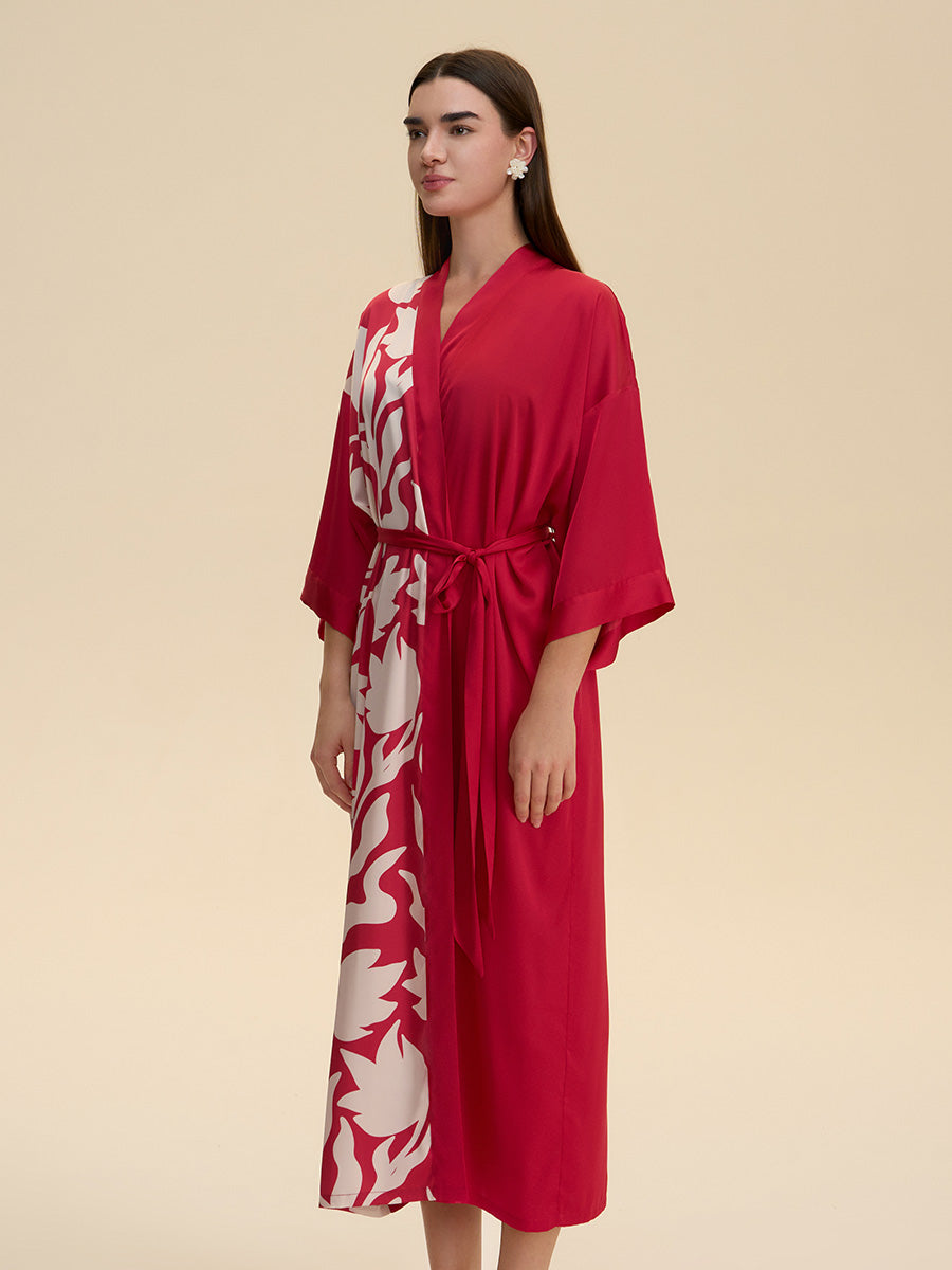 Colorblock Floral Satin Kimono Robe