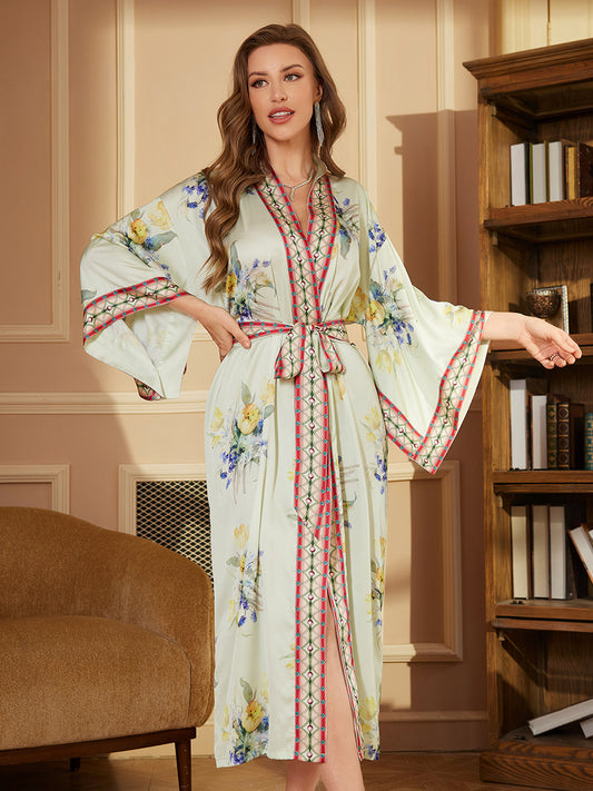 Tulip Floral Satin Kimono Robe