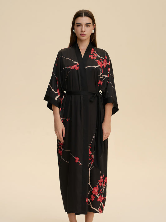 Plum Blossom Satin Kimono Robe