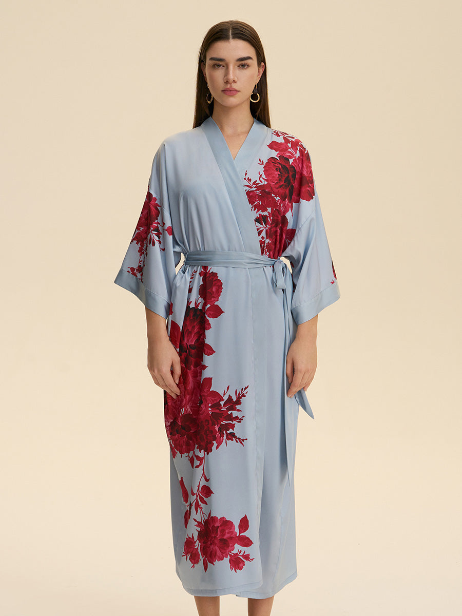Floral Satin Kimono Robe