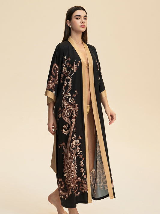 Paisley Print Satin Kimono Robe