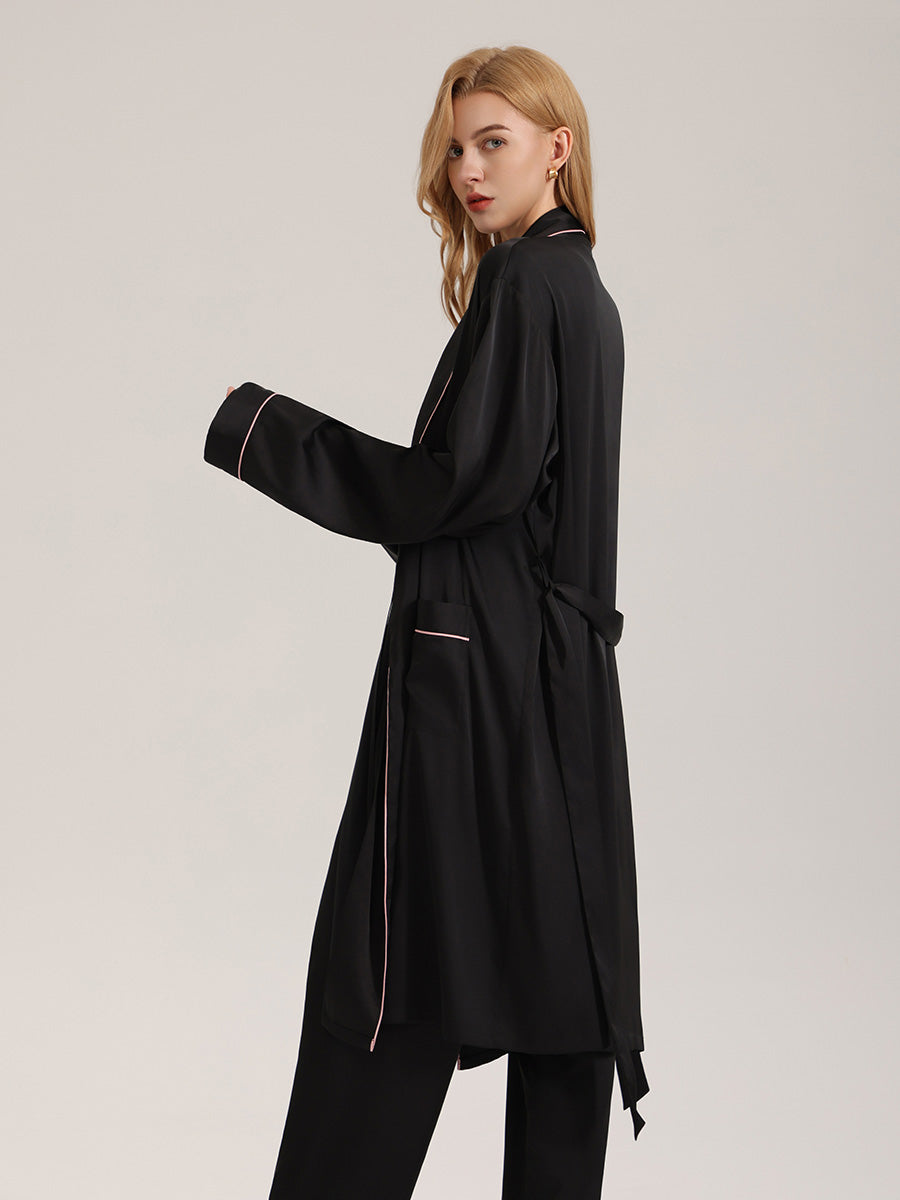 Piped Trim Satin Robe