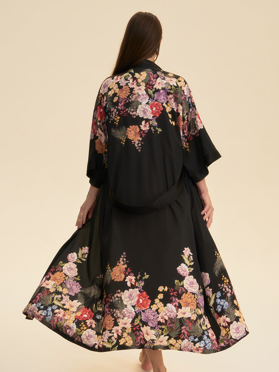 Floral Satin Kimono Robe
