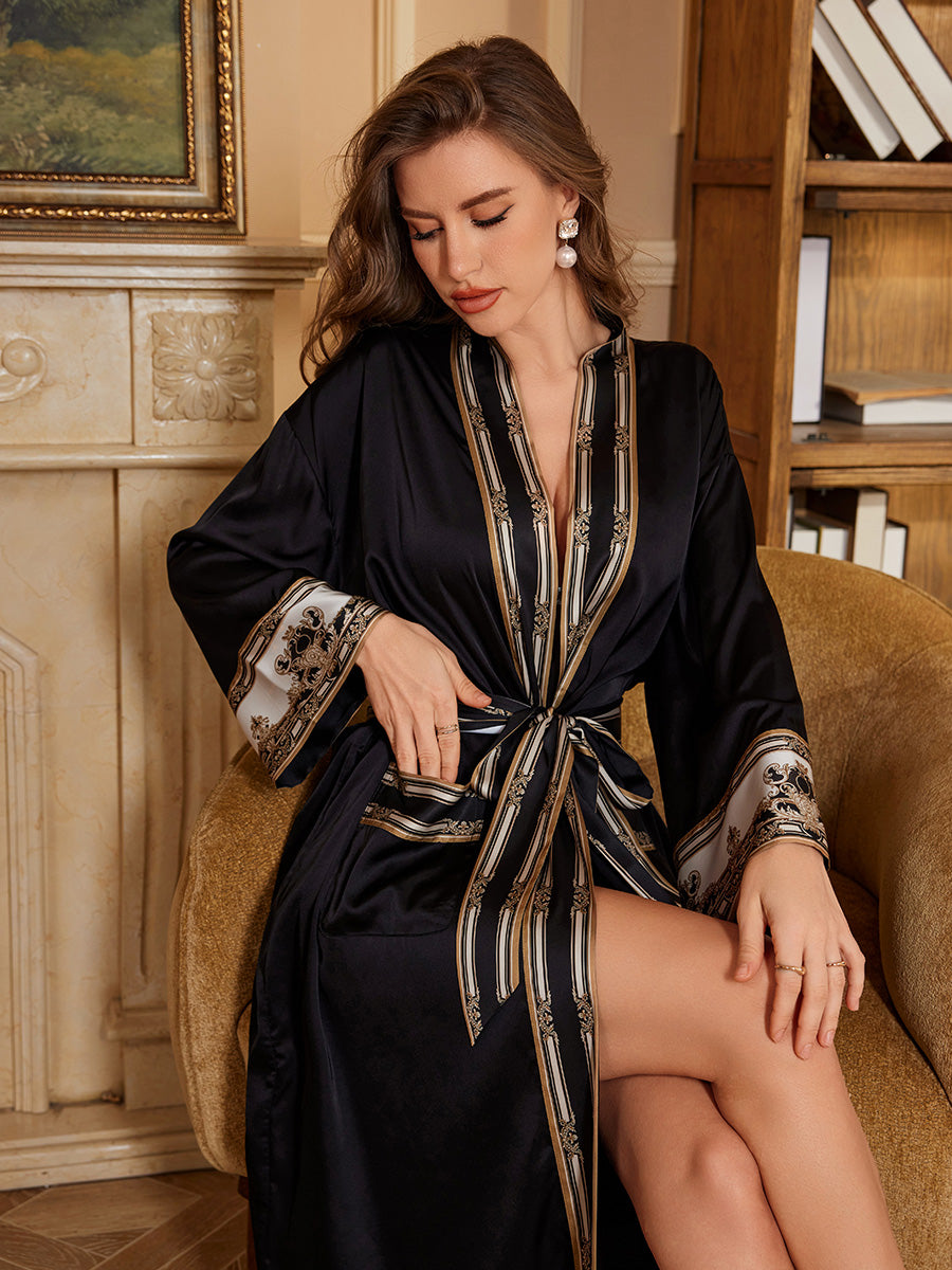 Black Golden Satin Robe