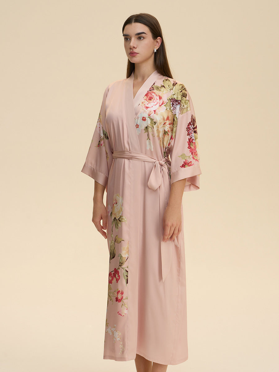 Floral Satin Kimono Robe