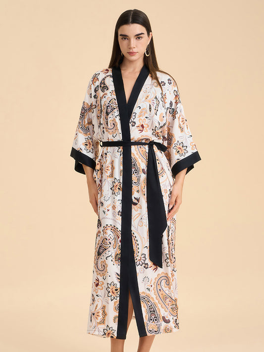 Paisley Print Satin Kimono Robe