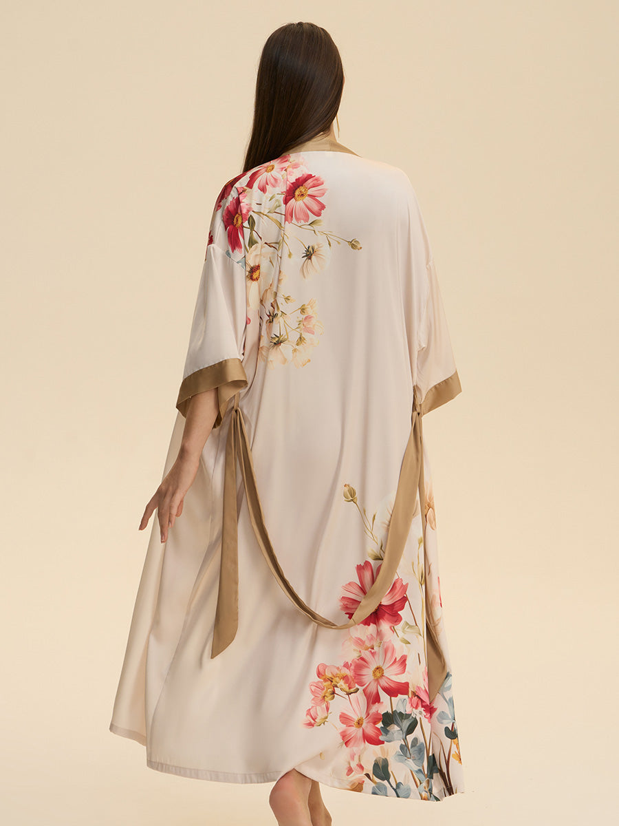 Floral Print Satin Kimono Robe