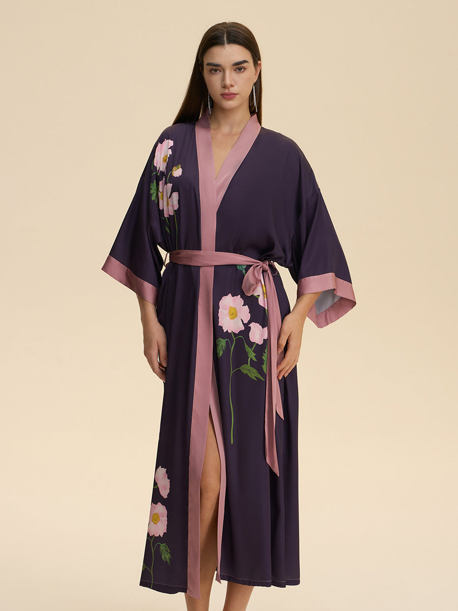 Floral Satin Kimono Robe