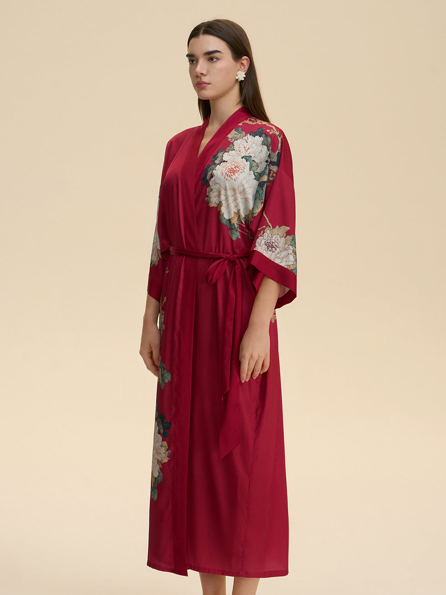 Floral Satin Kimono Robe