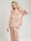 100% Mulberry Silk Scalloped Lace Trim Long Sleeve Pajama Set