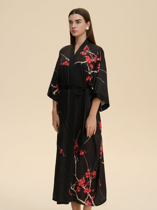 Plum Blossom Satin Kimono Robe