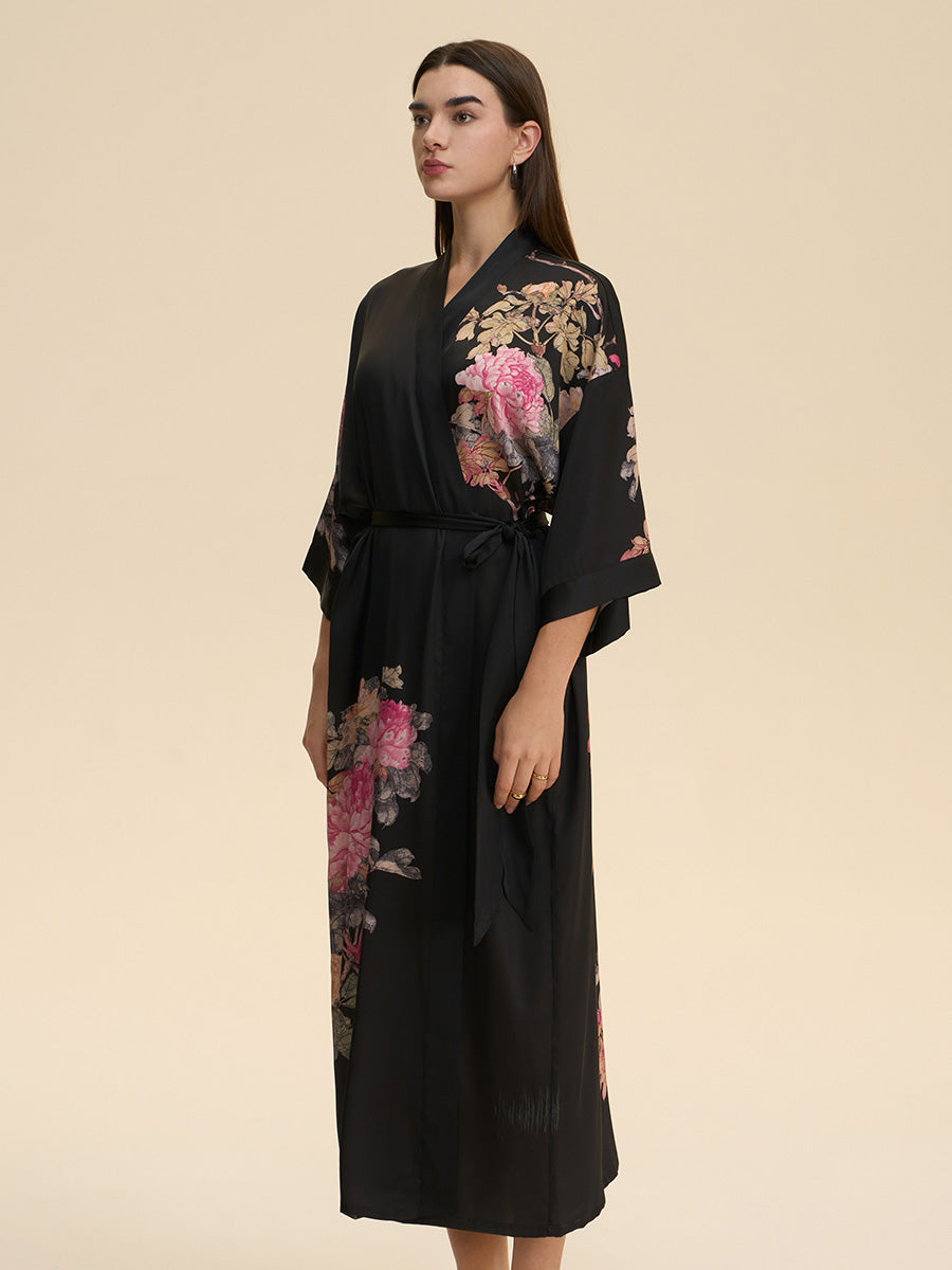 Floral Satin Kimono Robe