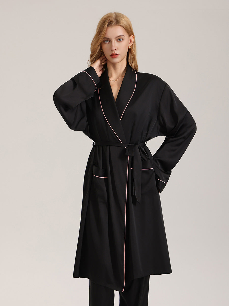 Piped Trim Satin Robe