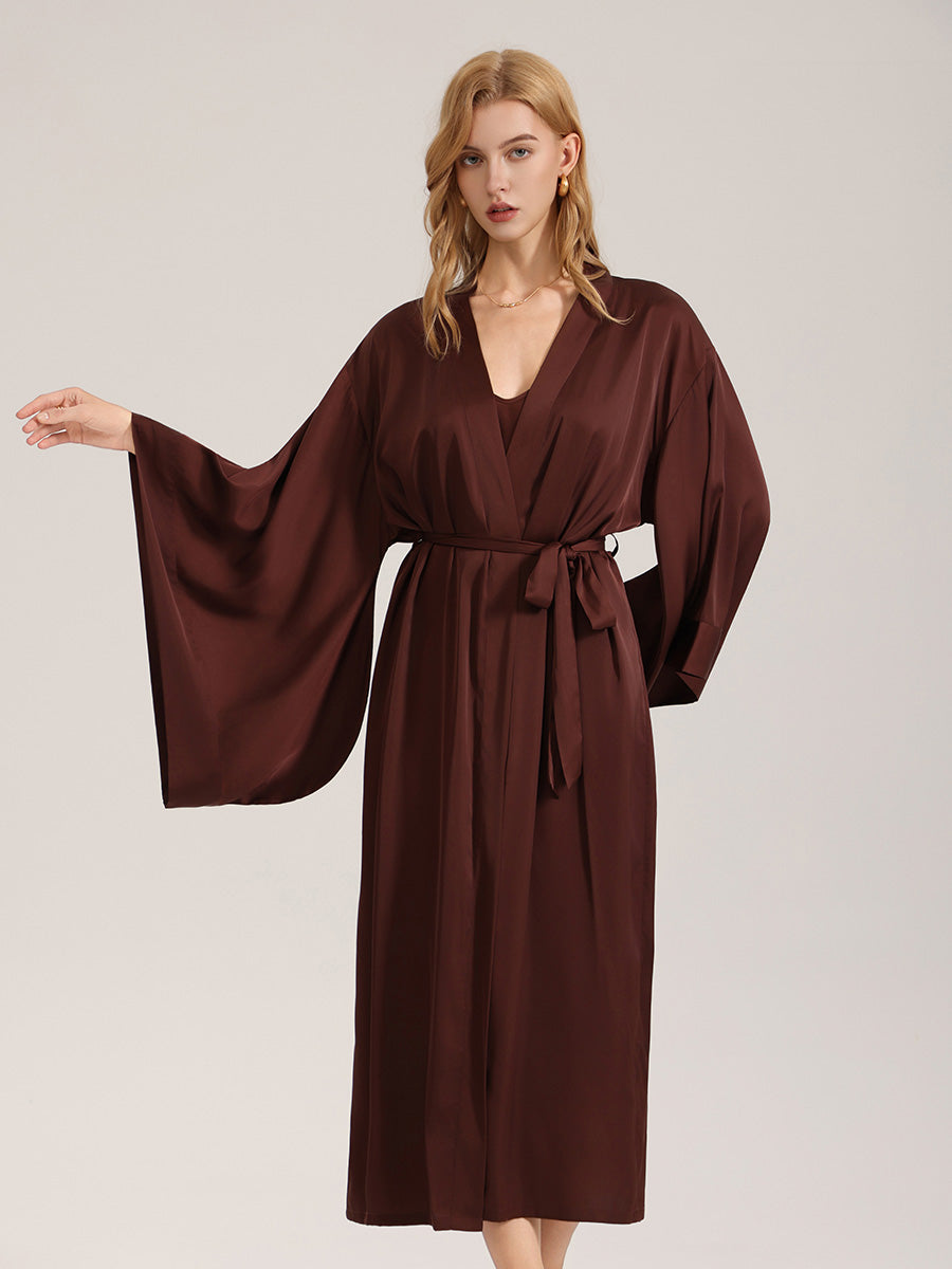 Chocolate Brown Satin Kimono Robe